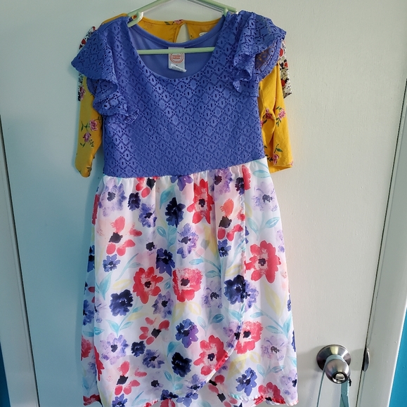 Girls blue/purple dress with flower print - Picture 1 of 1